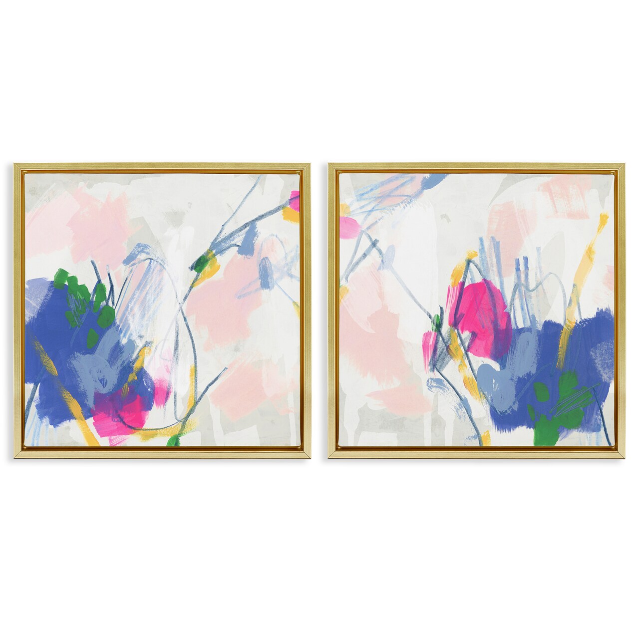 Stupell Industries Pink Blue Pop Abstract 2 pc Framed Floater Canvas Wall Art Set Design by June Erica Vess